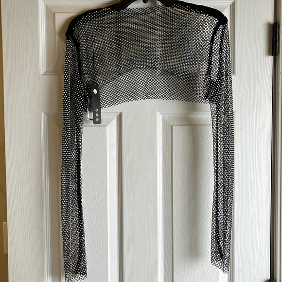 Tops | Nwt Rinestone See Through Crop Top | Poshmark